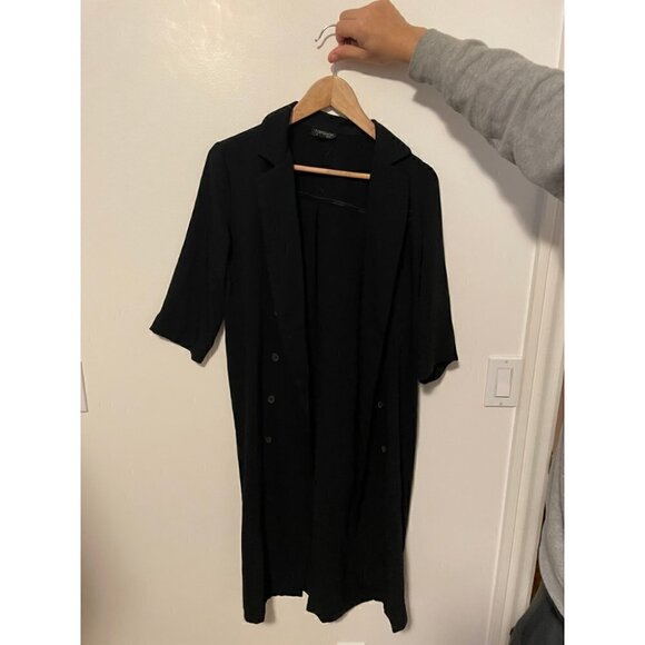 Topshop Trench Coat Women's Size 6 Black Buttons Half Sleeves Cardigan Style - Picture 3 of 4